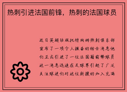 热刺引进法国前锋，热刺的法国球员