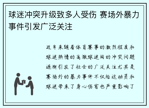 球迷冲突升级致多人受伤 赛场外暴力事件引发广泛关注