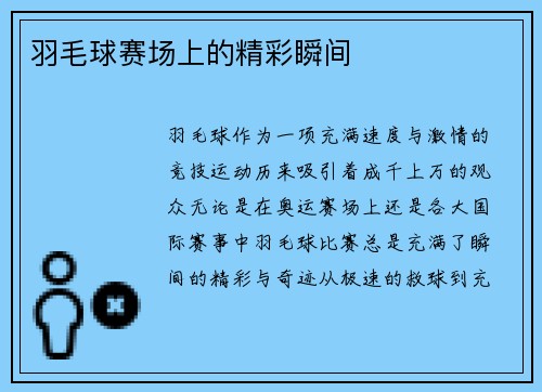 羽毛球赛场上的精彩瞬间